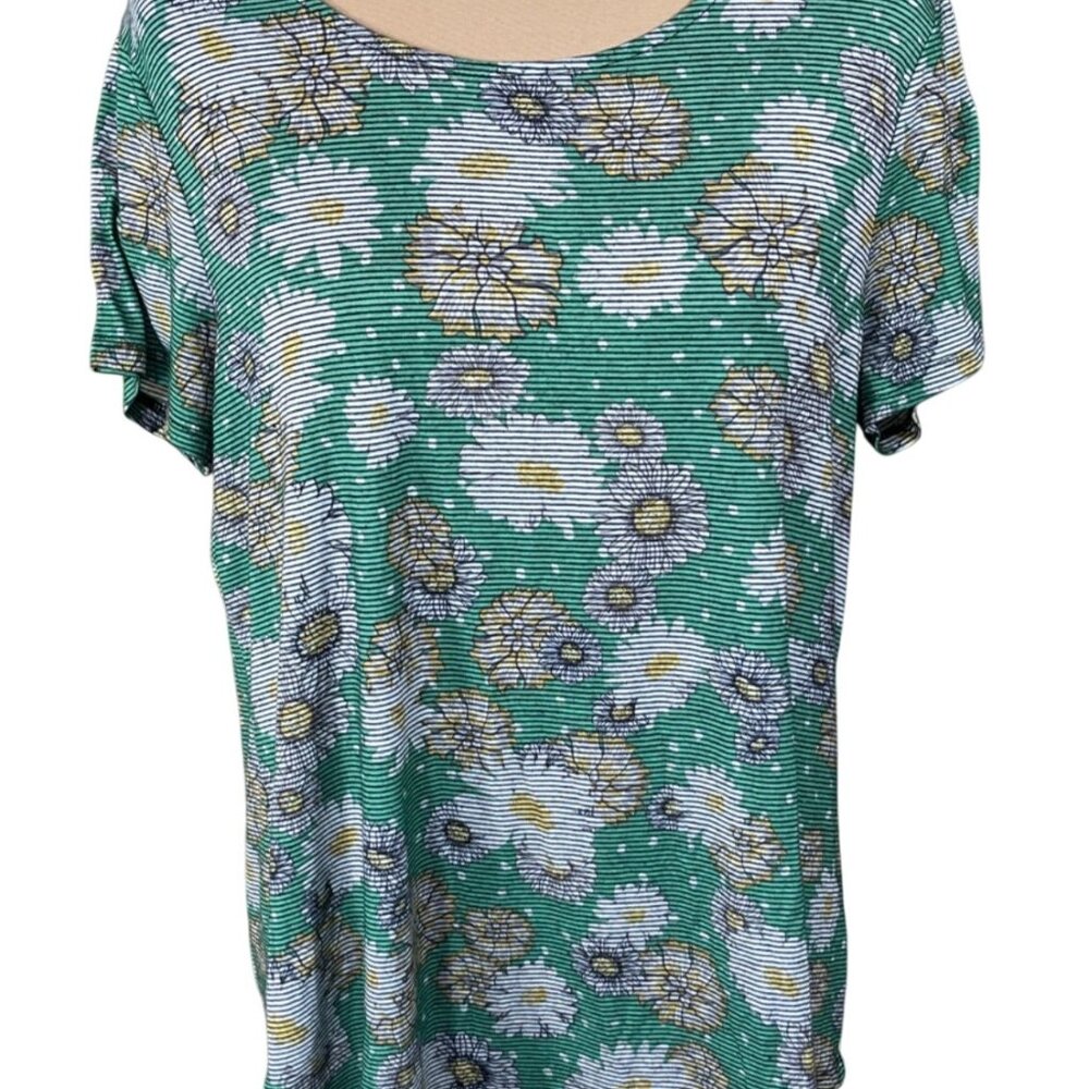 Christopher & Banks T-Shirt Green Daisy Size L Large Short Sleeve